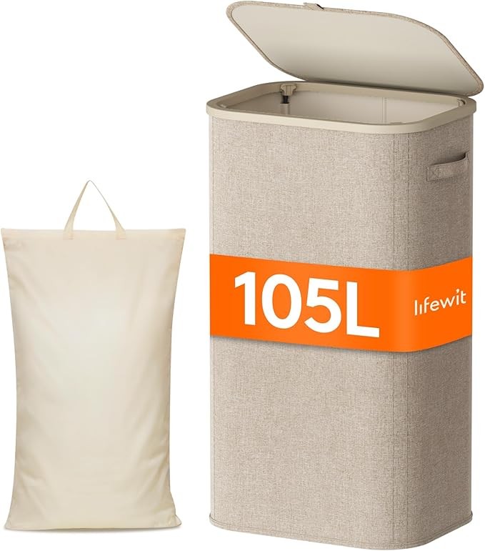 Lifewit Wäschekorb 105L mit Deckel, faltbar und robust