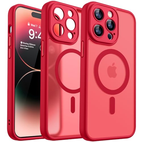 canshn iPhone 14 Pro Max Hülle mit Kameraschutz für magsafe, rot, stoßfest