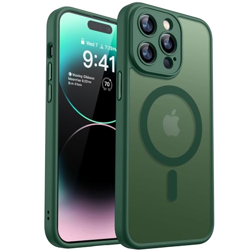canshn hülle für iPhone 14 Pro mit kameraskchutz und magsafe, dunkelgrün