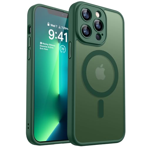 canshn hülle für iphone 13 pro mit magsafe und kameraschutz, dunkelgrün, stoßfest
