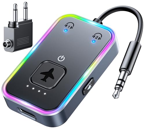 bluetooth 5.3 transmitter, iseyou bluetooth adapter für flugzeug, dual 3,5mm AUX, kompatibel mit airpods, kopfhörern, für tv, stereoanlage, spielkonsole