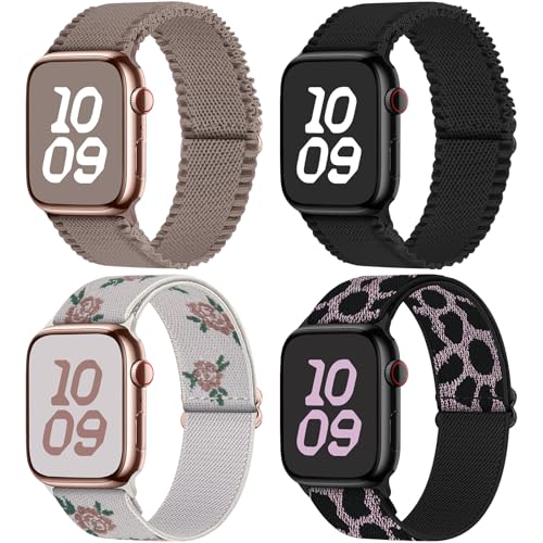 fullmosa armband 42mm 40mm 41mm 38mm nylon dehnbar für apple watch series 10 9 8 7 6 5 4 3 2 1 4er-pack für damen herren