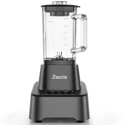 zuccie standmixer hochleistungs-mixer 1200w, 1.6l glas, 3 geschwindigkeitsstufen, edelstahl-messer