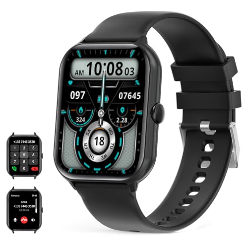 uhofit smartwatch mit telefonfunktion, 1,95 zoll fitnessuhr, herzfrequenzmonitor, ip67, schwarz