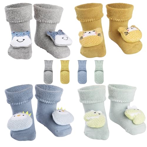 simpeak rutschfeste babysocken 4 paar 3d-cartoon muster für jungen mädchen 12-36 monate