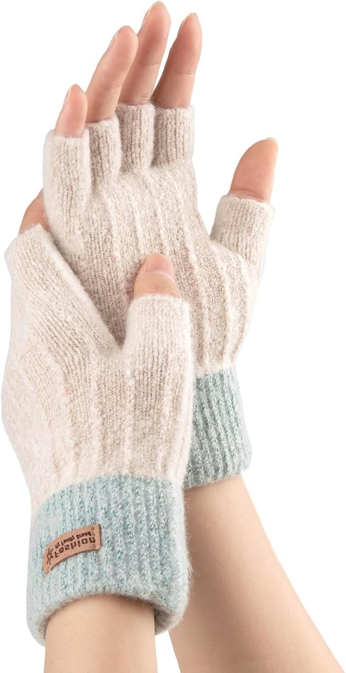 fingerlose wolle handschuhe für damen von NATOSU, winter halbfingerhandschuhe, warm zum tippen