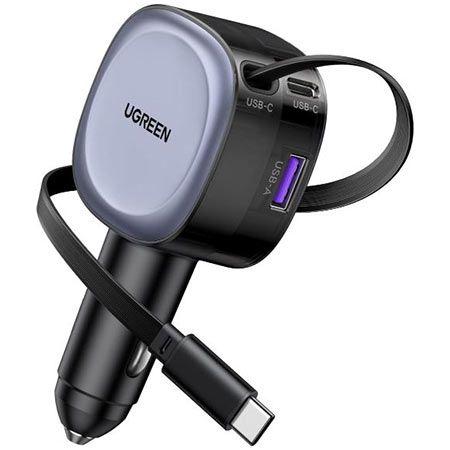 ugreen 3-port usb-c/a auto ladegerät 75w einziehbar für 23,99 euro