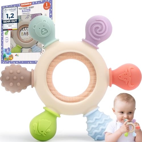 Okonkn Beißring Baby,Zahnungshilfe Baby-Baby Spielzeug 3-6-12 Monate Bpa-Frei Silikon Baby Zubehör Für Jungen Und Mädchen (1 Stück-A) (1er-Pack (ohne Gedenkkarte))