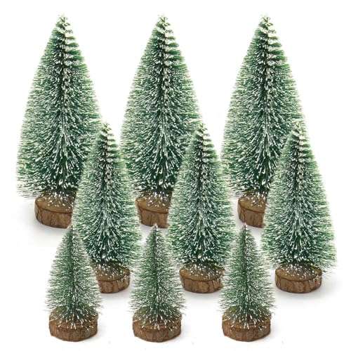 mini weihnachtsbaum künstlich tannenbaum deko set 9 stück 10-20 cm holzsockel