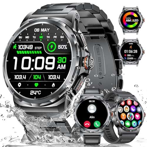 lige smartwatch herren, 1.43" hd amoled, wasserdicht 5atm, fitnessuhr mit 110 sportarten