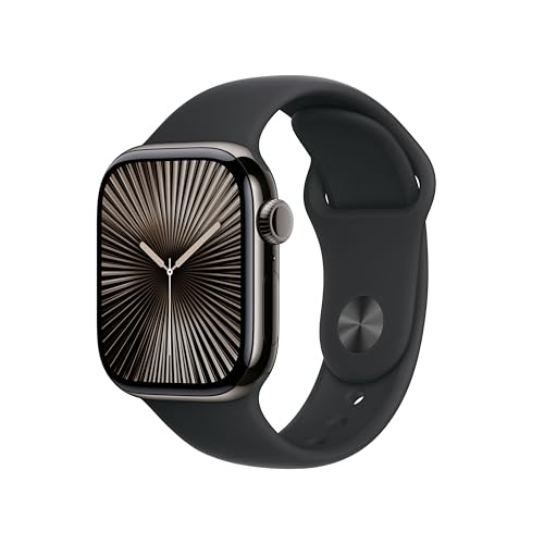 apple watch series 10 gps + cellular 42 mm, titangehäuse schiefer, sportarmband schwarz