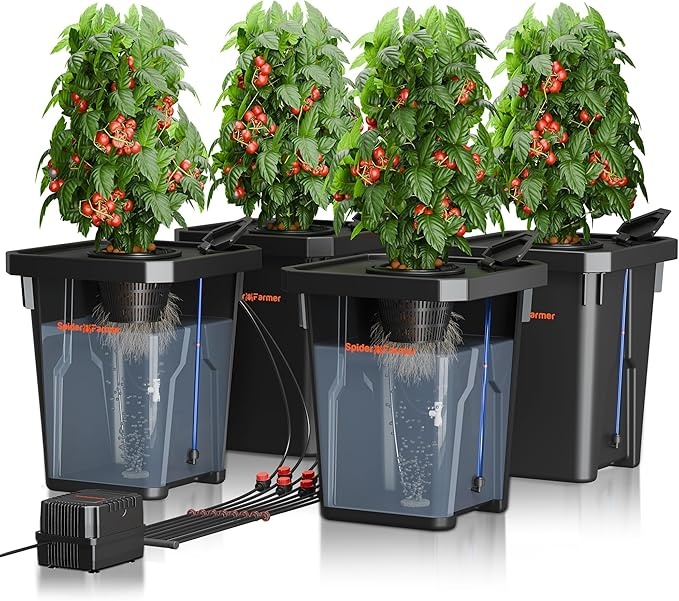 DWC Hydrokultur Anbausystem 27L mit dreieckiger Abdeckung, 12W Luftpumpe, 4 Eimer