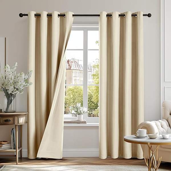 Produktbild: Deconovo 100% blickdichte Vorhänge 245x140 cm Taupe, 2er Set, Ösen, Thermo
