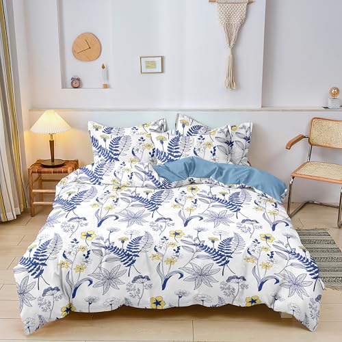 Produktbild: kgosauo bettwäsche 135x200 cm microfaser blätter blumen muster 2 teilig mit kissenbezug 80x80 cm