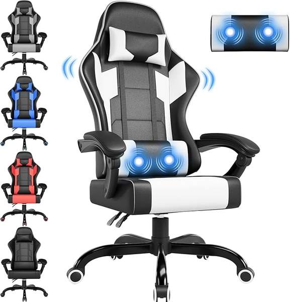 airfish ergonomischer gaming stuhl mit massage und kopfstütze, schwarz-weiß