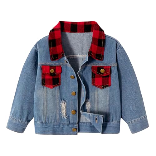 Produktbild: Jungen Jeansjacke Blau Ripped Denim Übergangsjacke kariert 2-8 Jahre (Gr. 120)