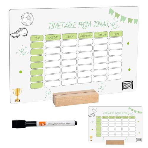 Produktbild: bssmmai abwischbarer stundenplan mit holzhalter und stift, a4 fussball geschenke