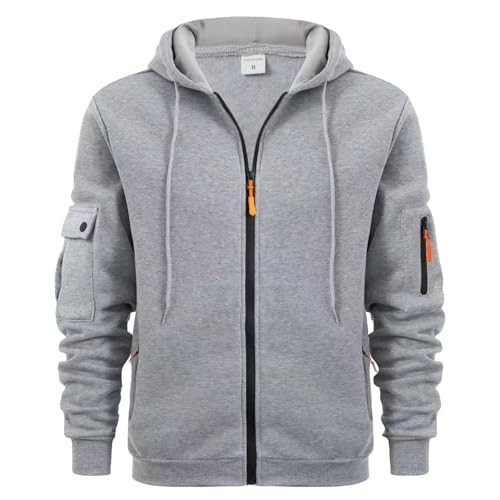 Herren Hoodie Oversize, Baumwoll Pullover Sportjacke, Gym Shirt Weiß