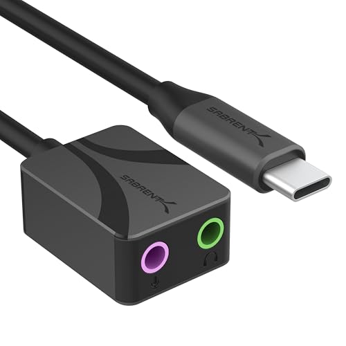 sabrent usb-c externe soundkarte 24-bit/96 kHz audio 2x 3,5 mm plug & play