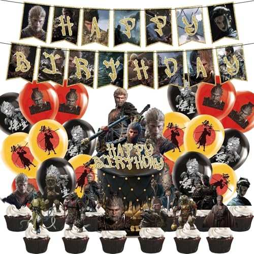 44pcs black monkey geburtstag party dekoration set, luftballons, banner, torteneinlage, black wuk-ong