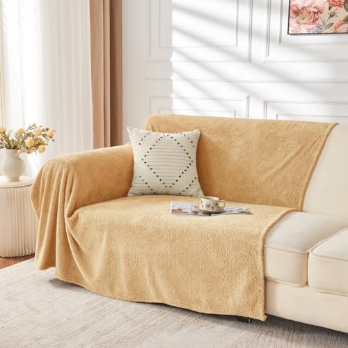 EMME Kuscheldecke flauschig Sherpa 150 x 200 cm, weiche Wolldecke beige