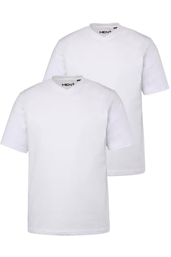Men Plus Herren T-Shirt 2er-Pack L-8XL Halbarm V-Ausschnitt schneeweiß