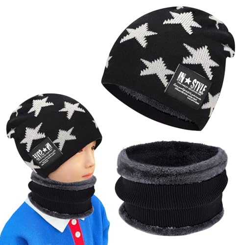 kinder wintermütze beanie hut schal set fleece gefüttert thermisch für jungen mädchen