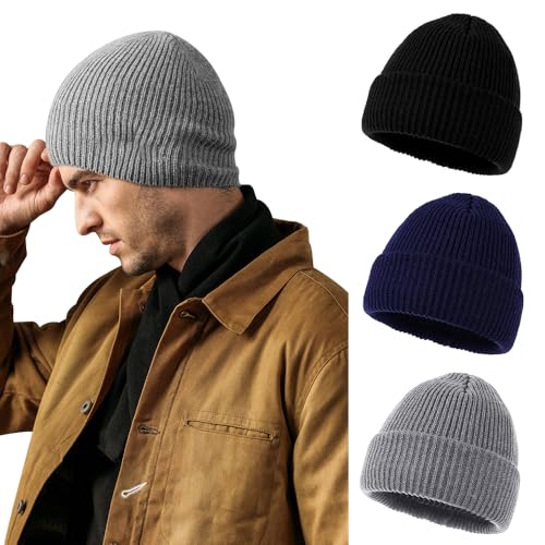 lpamaba mütze herren winter 3pcs strickmütze beanie hut unisex weich warm 3 farben