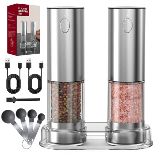 Produktbild: Oneyus elektrische salz und pfeffermühlen set, usb aufladbar, rostfreier stahl, 2er set