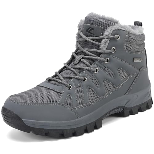 Herren Winterstiefel Warm Gefüttert Trekking Schneestiefel Outdoor Grau 44