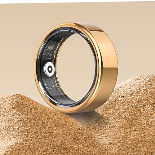 fitness tracker smart ring dekelife 2024 für herren und damen, schlafmonitor, schrittzähler, herzfrequenz, spO2, wasserdicht, gold, size 12