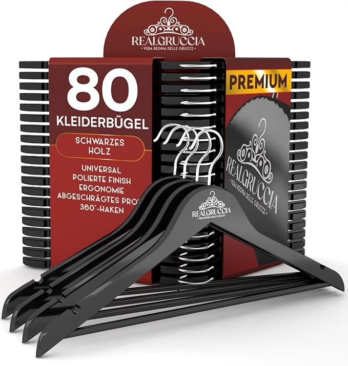 holz kleiderbügel 80 stück anti-rutsch einkerbungen realgruccia schwarz für hosen hemden