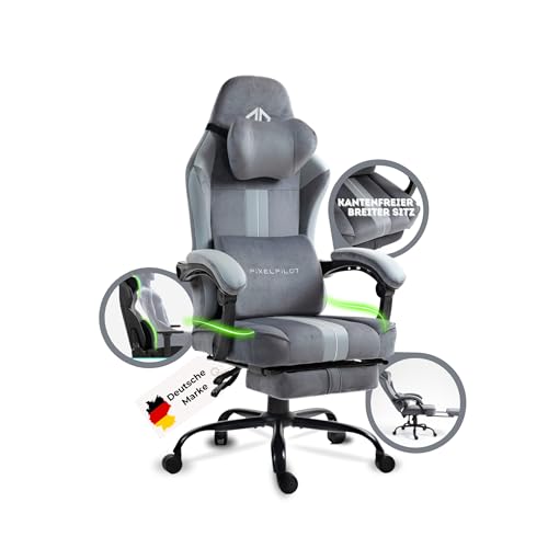 gaming stuhl pixelpilot ergonomisch mit fußstütze, atmungsaktiver stoff, 150 kg