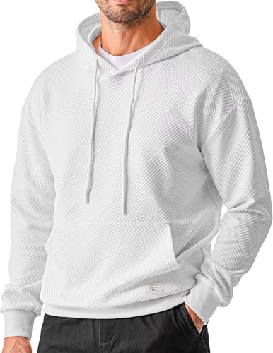 meilicloth herren pullover hoodie baumwolle langarm sweatjacke weiß L