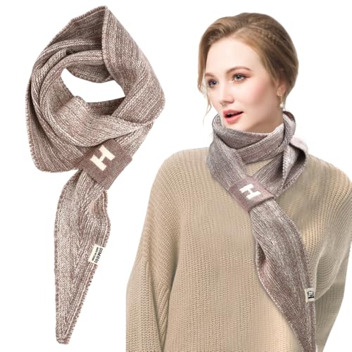 narosebe gestrickter schal damen winter schmal langer halstuch khaki flauschig