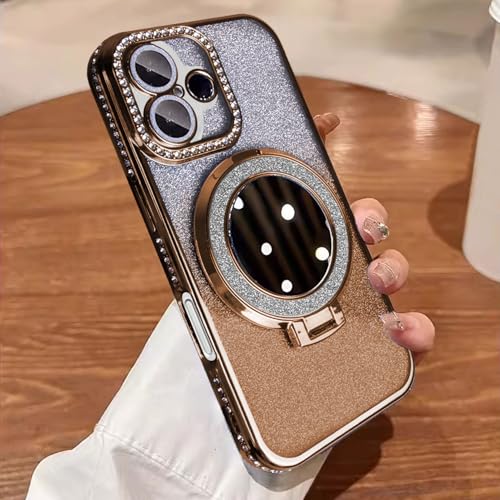 altartar glitzer hülle für iPhone 16 pro max, magnetisch, dünn, ständer, spiegel, golden