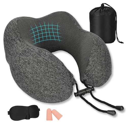 nackenkissen waschbar mit Augenmaske und Ohrstöpseln, memory foam für reisen