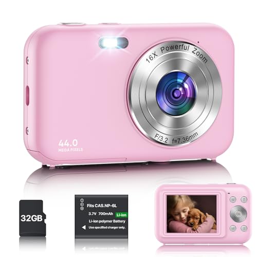 digitalkamera kompaktkamera 44mp 1080p mit 32gb karte und 16x digitalzoom rosa