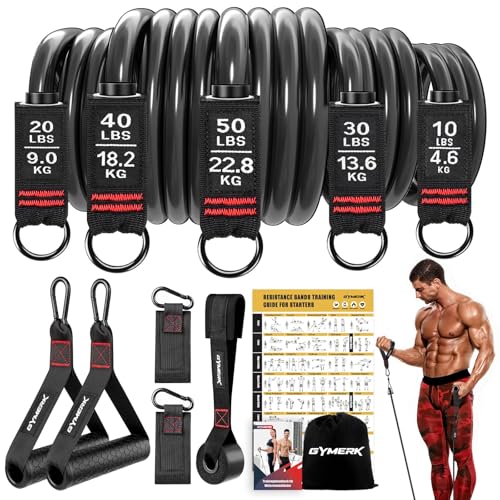 resistance bands set mit gummigriffen, trainingsposter, 5 widerstandsstufen, tragetasche