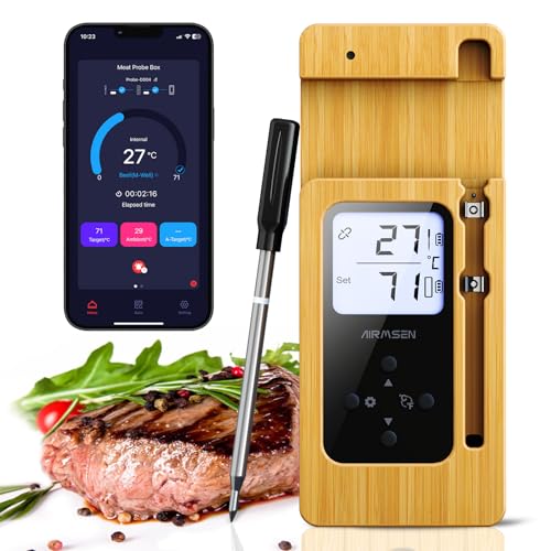 airmsen kabelloses grillthermometer bluetooth mit lcd-display, wasserdicht, 150m reichweite