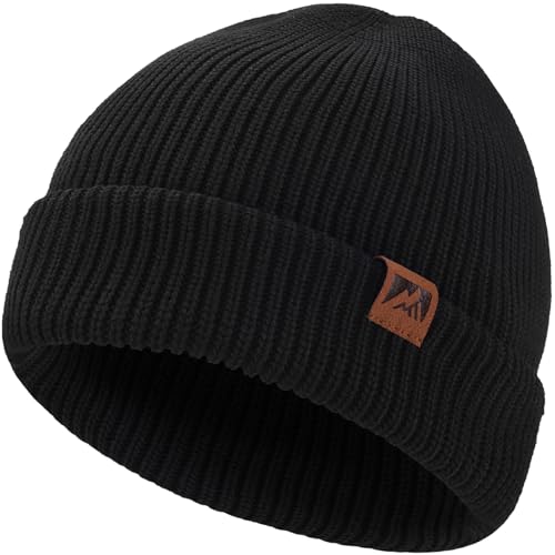 Beanie Mütze Herren Damen Winter, Warme Strickmütze Schwarz, Winddicht, Doppellagig