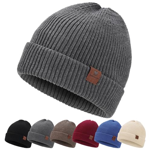 barfulker winter beanie mütze unisex grau warm gefüttert dehnbar weich strickmütze