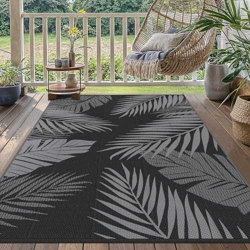 Produktbild: genimo outdoor teppich 120x180cm wendbar wetterfest waschbar schwarz grau für garten balkon camping