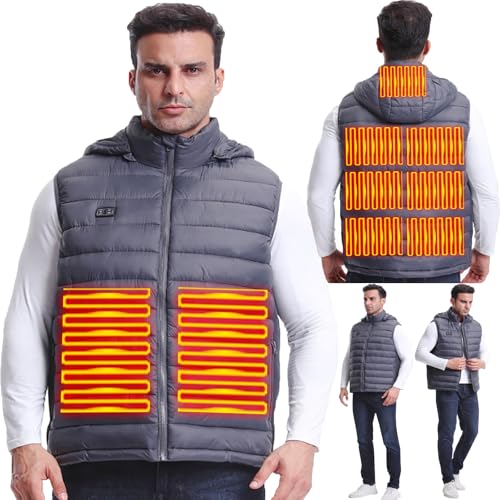 heizweste männer winterjacke USB mit 3 temperaturen 9 heizzonen schwarz grau S-XXL