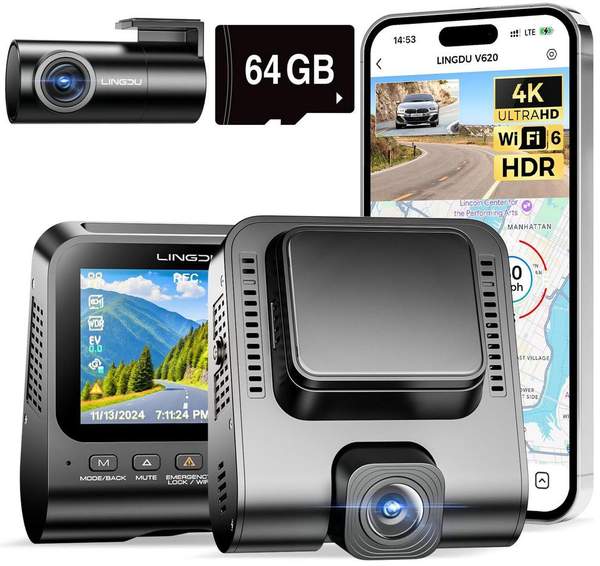lingdu v620 dashcam 4k 1080p inkl. sd-karte für 59,99 euro statt 120 euro