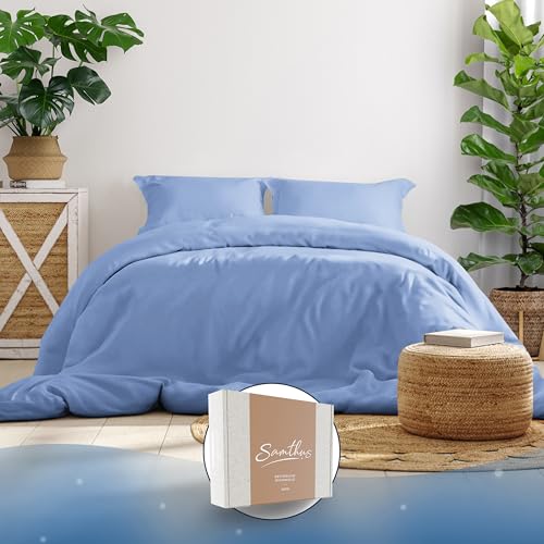 samthus bettwäsche 200x200 baumwolle satin hellblau, oeko-tex, 1 bettbezug + 2 kissenbezüge