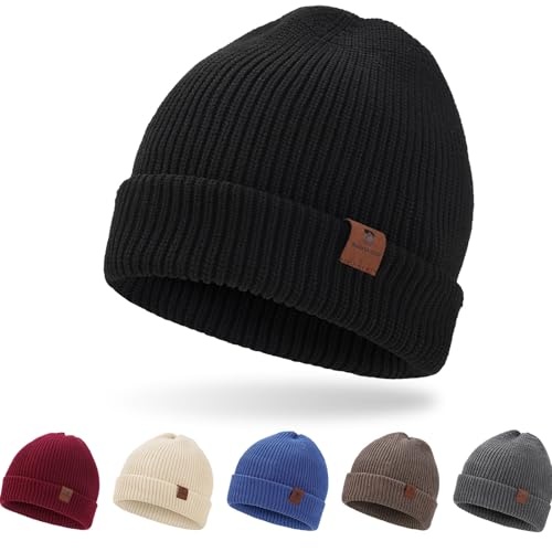 Produktbild: Winter Beanie Mütze Herren Damen Schwarz Thermo Dehnbar Strickmütze Unisex