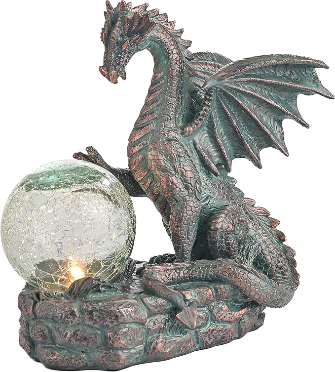 gartendeko teresa's collections, 15cm drache figur mit solarlicht, kunstharz deko für außen