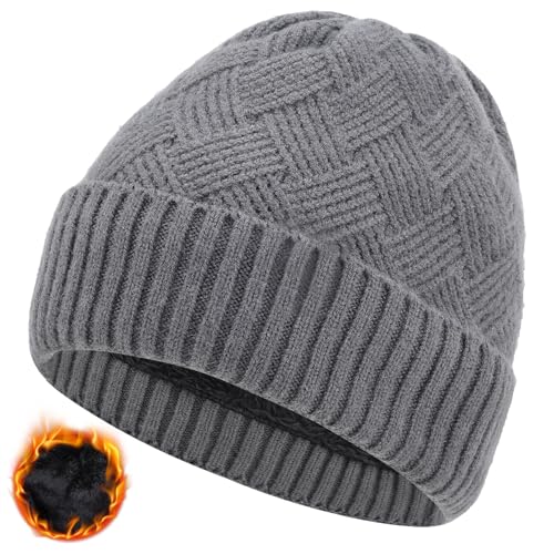 barfulker beanie mütze unisex grau, warme wintermütze strickmütze thermo dehnbar