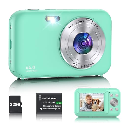 digitalkamera fotokamera 44mp kompaktkamera 1080p 16x zoom 32gb grün für kinder teenager Anfänger